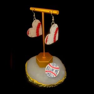 Heart Shaped Dangle Baseball Earrings FREE baseball pin!